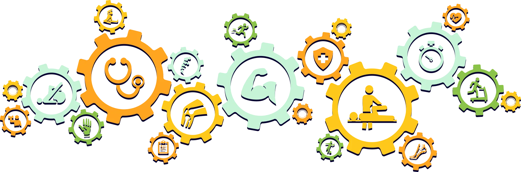 Engrenage avec icônes de médecine sportive.