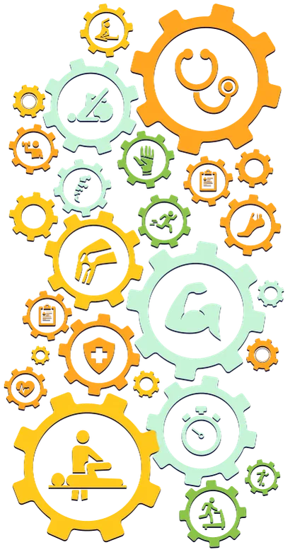 Engrenage avec icônes de médecine sportive.